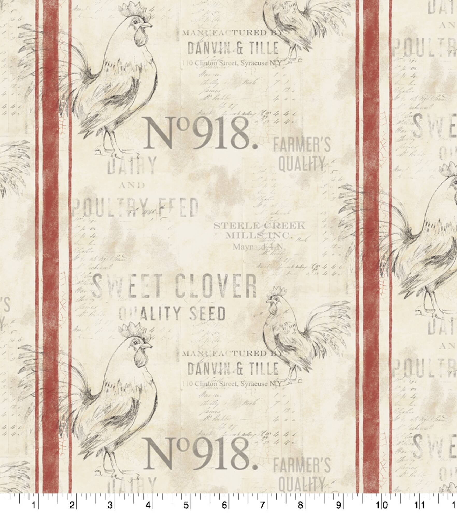 Susan Winget Farmhouse Rooster Feedsack Stripe Cotton Fabric